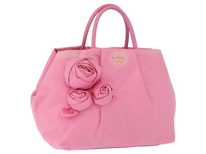 PRADA Bolsa de mão em nylon rosa dourado Auth 172515A