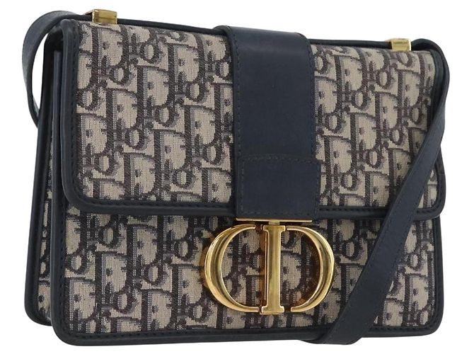 Borsa a spalla in tela obliqua Trotter Christian Dior blu navy e oro Auth bs33570 D'oro