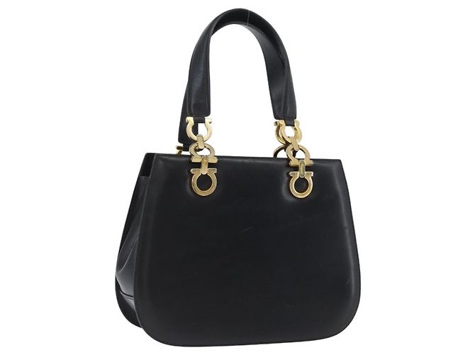 Borsa a mano Gancini in pelle nera e oro Salvatore Ferragamo Auth ARZ224 Nero D'oro