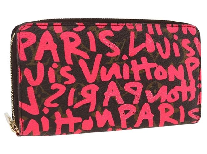 LOUIS VUITTON Monogram Graffiti Zippy Wallet Wallet Pink M93710 Auth LNZ129V