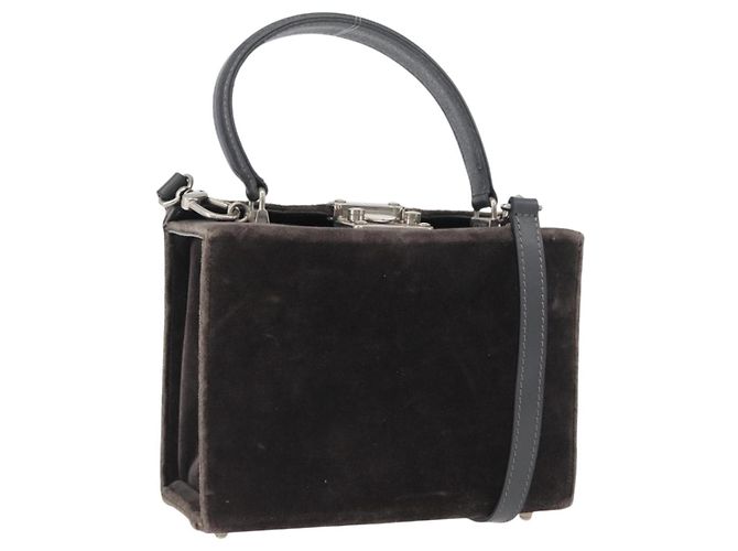 Borsa a Spalla FENDI Velluto Grigio Argento Auth bs33575 Marrone