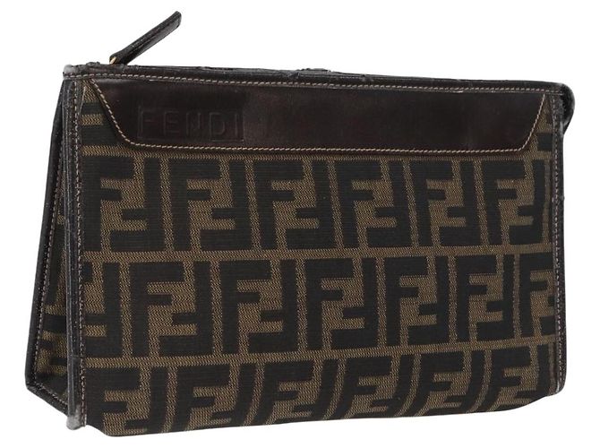FENDI Zucca Canvas Clutch Tasche Schwarz Braun Auth mr2022