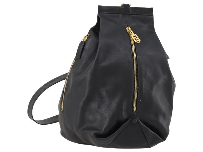 Bolsa de Ombro Gianni Versace em Couro Preto e Dourado Auth BA10749