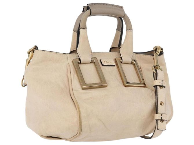 Chloé Bolsa de mão em couro Chloe Etel 2 vias bege ouro Auth am10775 Dourado