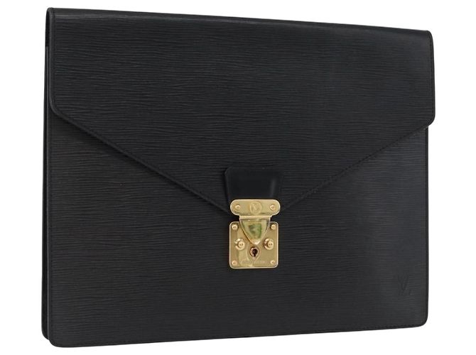 LOUIS VUITTON Epi Porta Documentos Sénatur Pasta Preta M54452 Auth ka2779 Preto