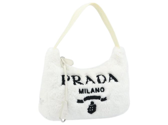 PRADA Bolso de Mano Pile Blanco Auth 166238M