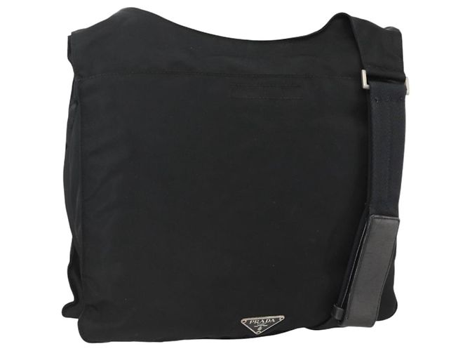 PRADA Schultertasche Nylon Schwarz Silber Authentisch bs32787
