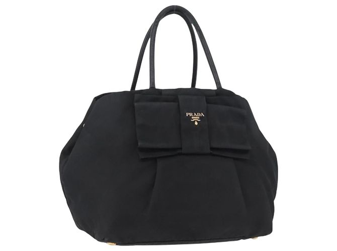 PRADA Handtasche aus Nylon Schwarz Gold Auth fm5210 Golden