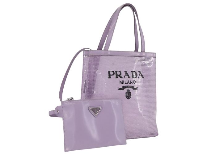 PRADA Bolsa de mão de couro roxa com lantejoulas Auth 171514A Roxo