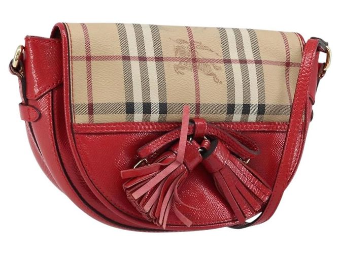 Borsa a Spalla Burberry Nova Check PVC Beige Oro Auth 172792 D'oro