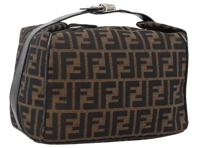 Bolsa de mão em canvas Zucca FENDI preta e marrom Auth 172749