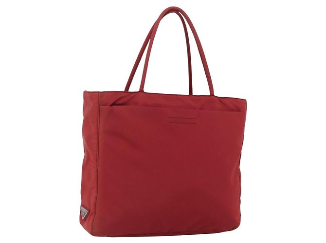 PRADA Borsa a mano in nylon rosso argento Auth bs33614