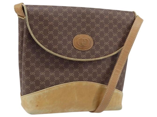 Gucci Borsa a Spalla Micro GG Supreme PVC Marrone Oro Auth ki6524 D'oro