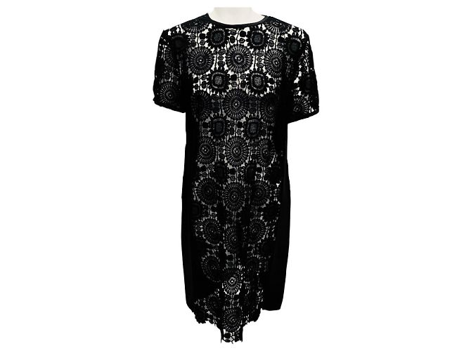 Chloé Abito corto a maniche corte in pizzo e twill nero Chloe