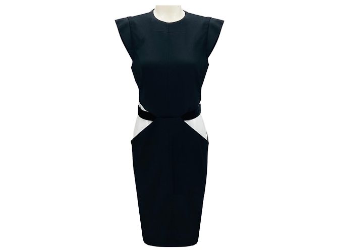Givenchy Black / White Cap Sleeved Crepe Midi Dress