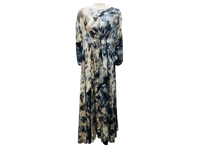 Marc by Marc Jacobs Co Slate Blue / Grey Printed Silk Maxi Dress
