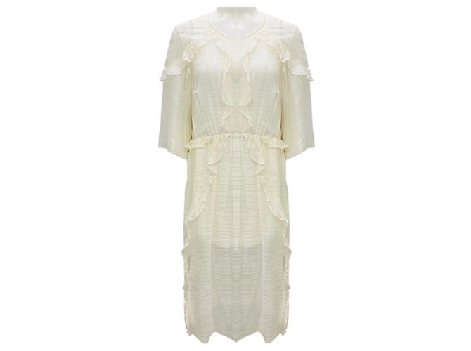 Iro Ivory Eolla Open Back Ruffled Jacquard Midi Dress Beige