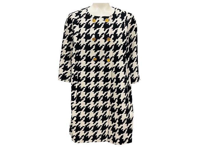 Edward Achour Black / Silver Collarless Houndstooth Coat with Gold Buttons Multiple colors