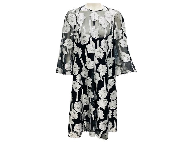 Cocktailkleid aus schwarzem / silbernem Blumenjacquard von Lela Rose