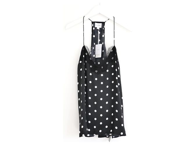 Autre Marque Cami NYC Il Top Racer in Seta e Pizzo a Pois Nero