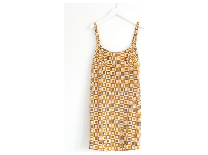 Prada Spring 1996 Formica Tile Print Dress Brown