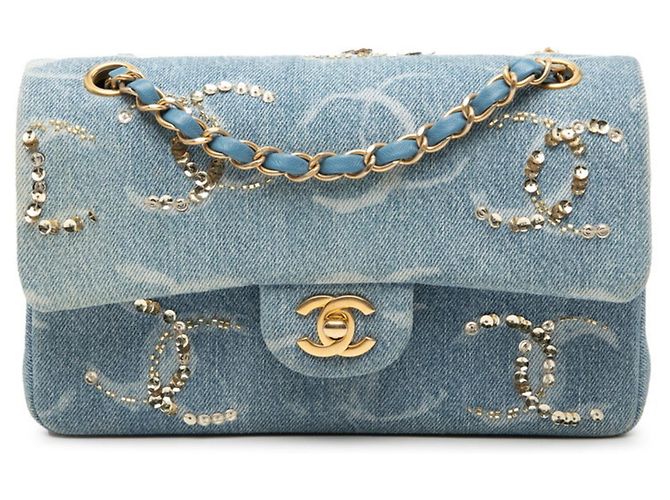 Borsa a Spalla Chanel Matelassé Coco Mark Blu D'oro