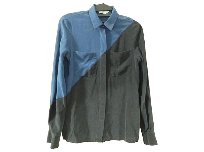 Camicia in seta blu e nera Fendi Nero