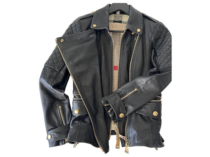 Burberry Brit schwarze Leder gesteppte Bikerjacke