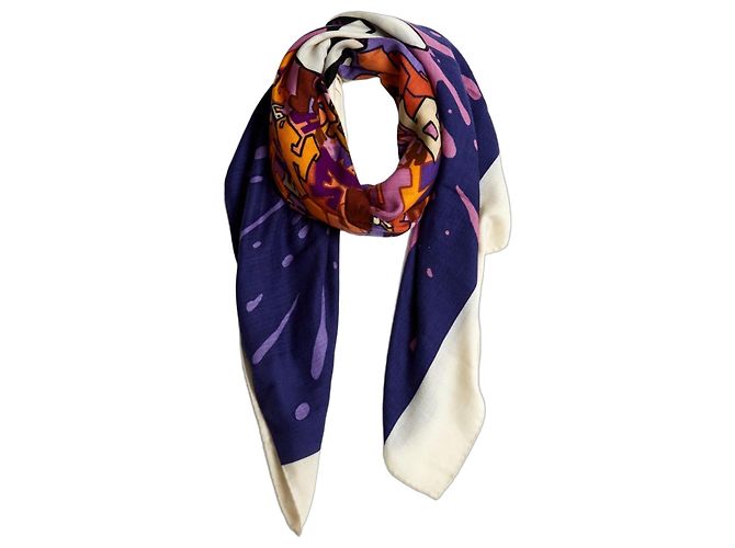 Hermès 2011 Carré 140 Graffiti Kongo Ecru Cashmere Seta Sciarpa Sciarpetta Carre Hermes Multicolore