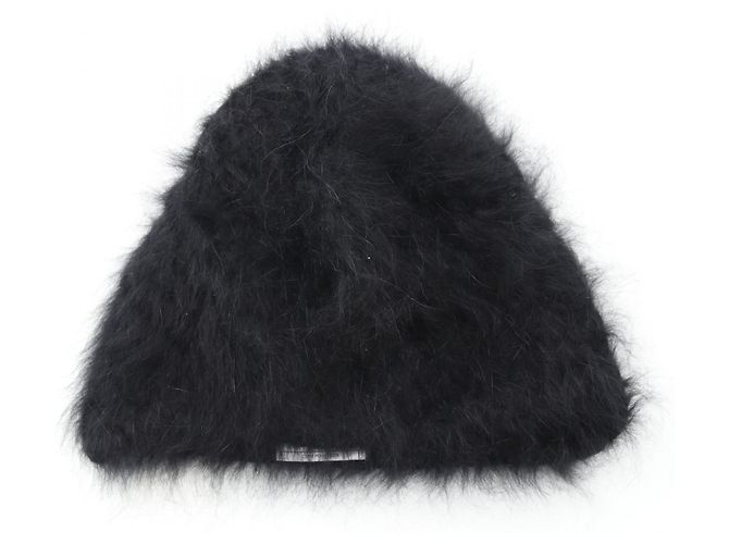 Timeless Chanel Coco Mark Angora Knit Cap Black
