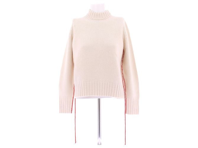 The row Pull crème détail rouge en cachemire Beige