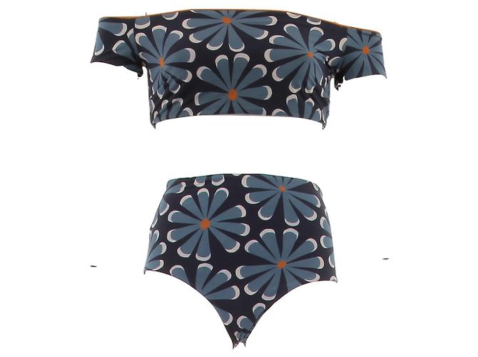 Autre Marque Badeanzug mit Blumenmuster Marineblau