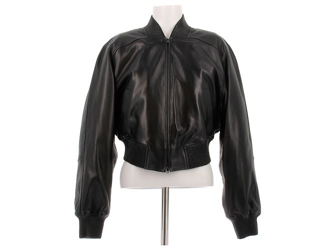 Phoebe Philo Jaqueta bomber de couro preto