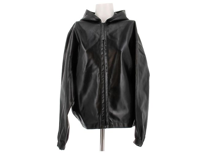 Phoebe Philo Schwarze Lederjacke mit Kapuze