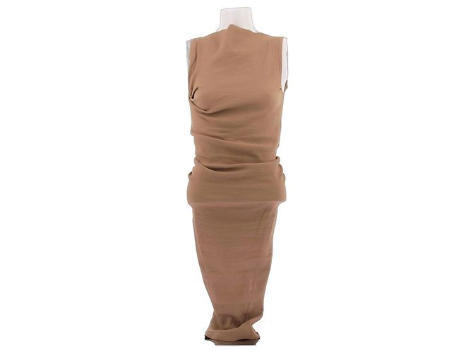Vestido longo marrom de linho Lanvin