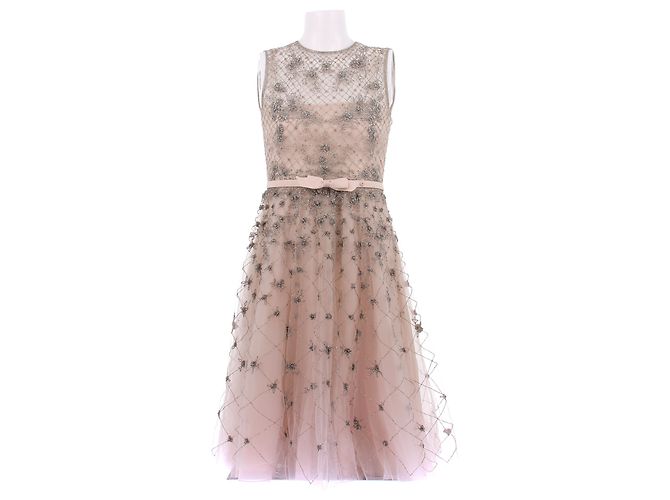 Valentino Garavani Vestido largo rosa de seda con strass