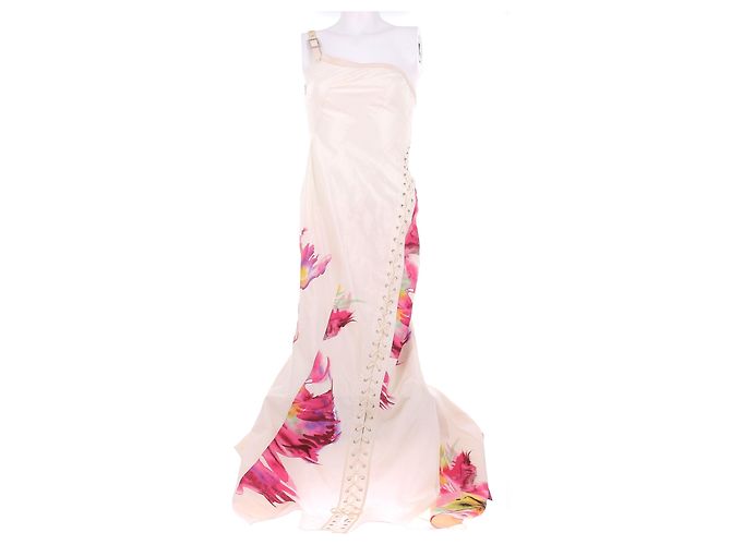 Dior Asymmetrisches langes Kleid mit Blumendetails Pink