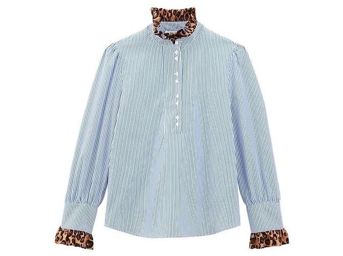 Blusa Balzac Paris Source de onça e listras em algodão Azul Multicor Estampa de leopardo
