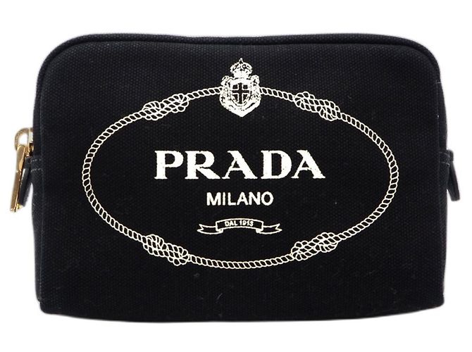 Prada Canvas Canapa Logo Pouch Black White