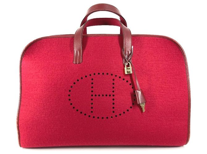 Bolsa de viagem com logo H-Punching da Hermès Vermelho