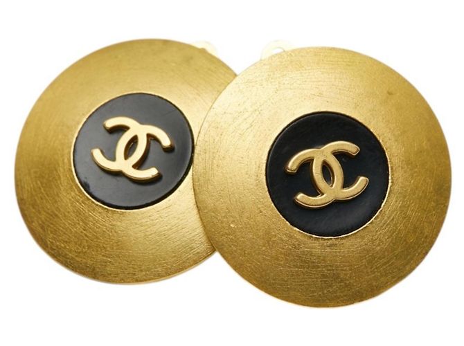 Runde Ohrringe Coco Mark von Chanel Schwarz Golden 