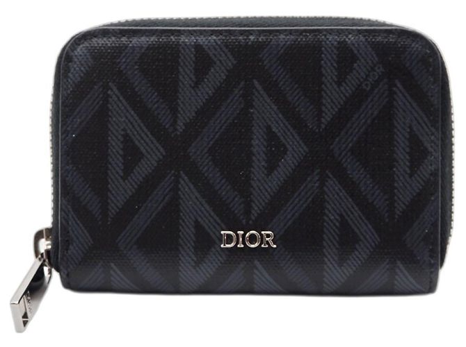 Christian Dior CD Diamond Leather Coin Case Brown Black