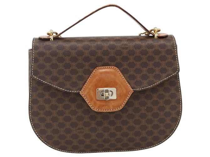 Céline Celine Vintage Macadam Canvas et Cuir Marron