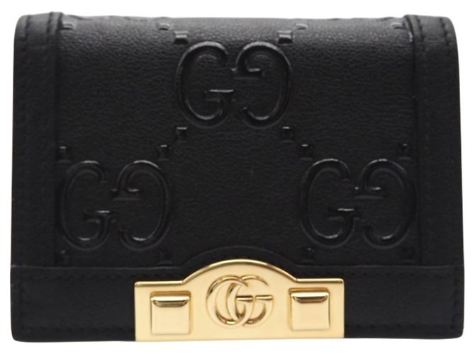 Gucci GG Embossed Leather Card Case Wallet Black