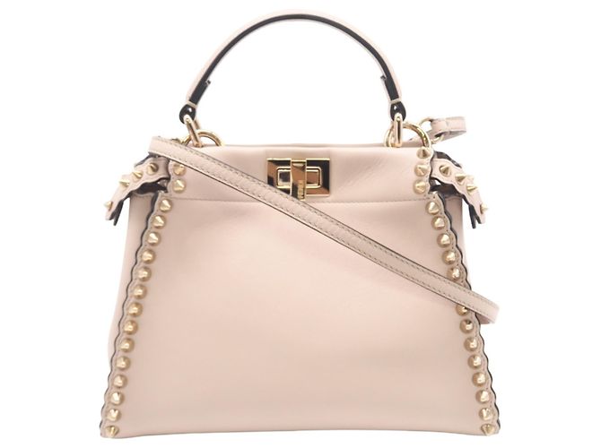 Bolsa de mão mini Peekaboo de couro Fendi Rosa Dourado