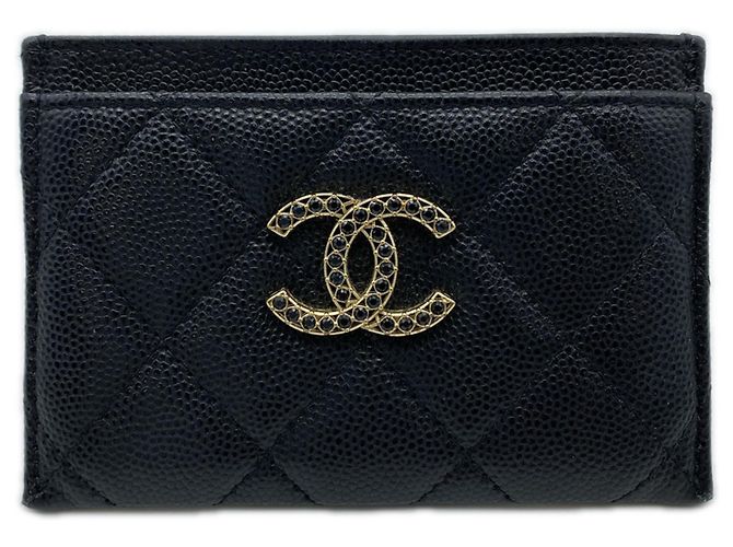 Timeless Tarjetero de piel de ternera granulada negra Chanel Negro