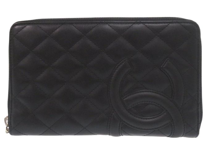 Chanel Cambon Line Bi-Fold Wallet Black Pink