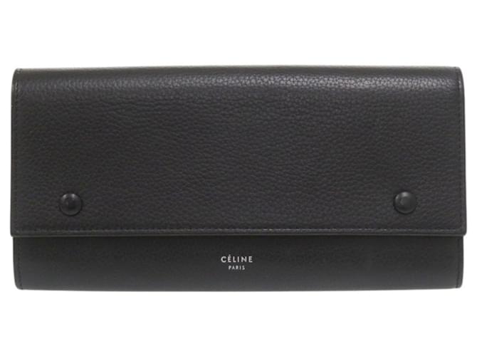Céline Celine Large Flap Multi-Function Leather Long Wallet Black Yellow