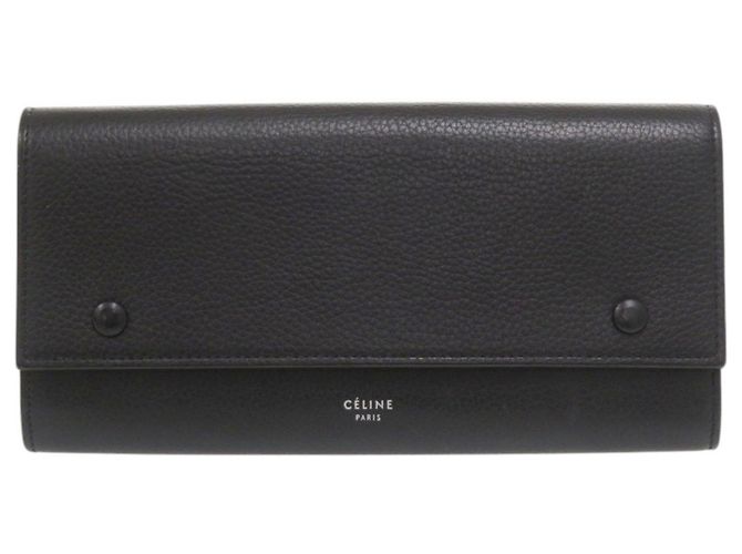 Céline Carteira longa de couro com aba multi-funcional Celine Preto Amarelo