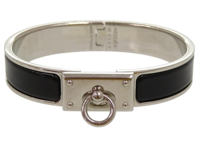 Hermès Click Aneau Metal Enamel Bangle Black Silvery 